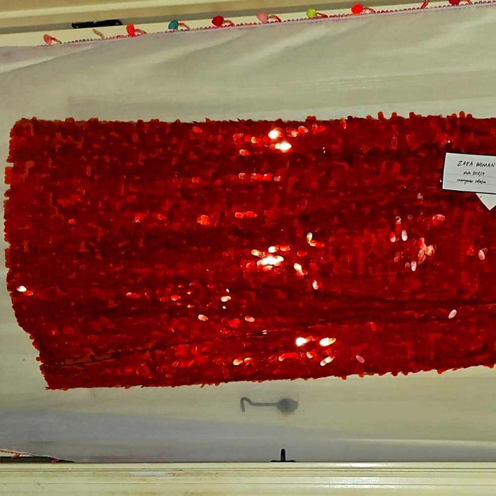 Zara Red Sequin Midi Skirt